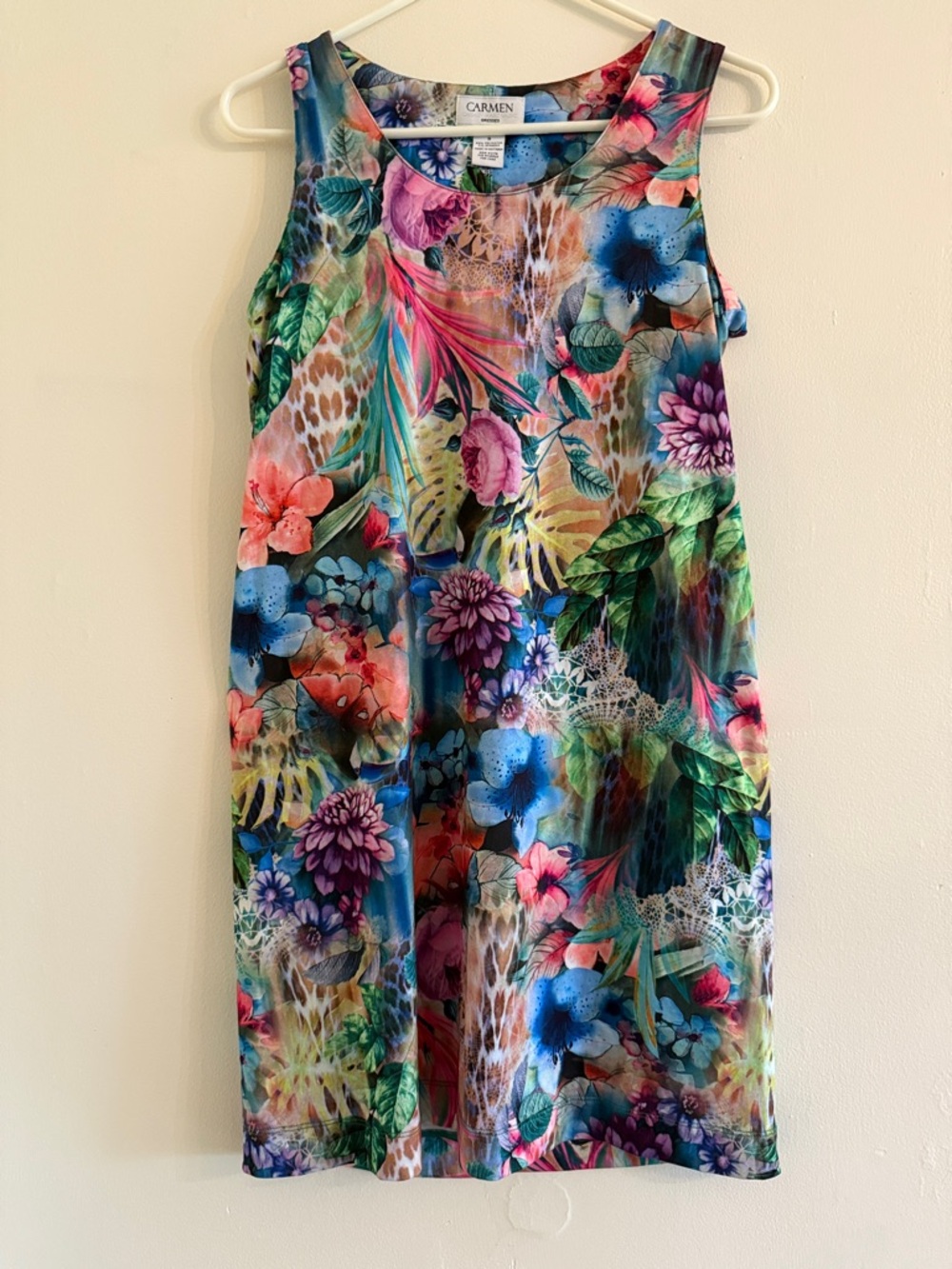 Carmen Marc Valvo Multicolor Floral & Tropical Print Midi Dress